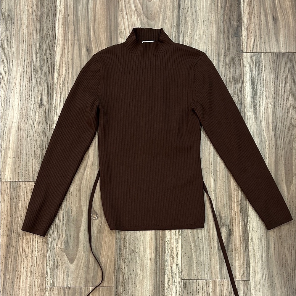 Babaton Chocolate Ribbed Knit Top